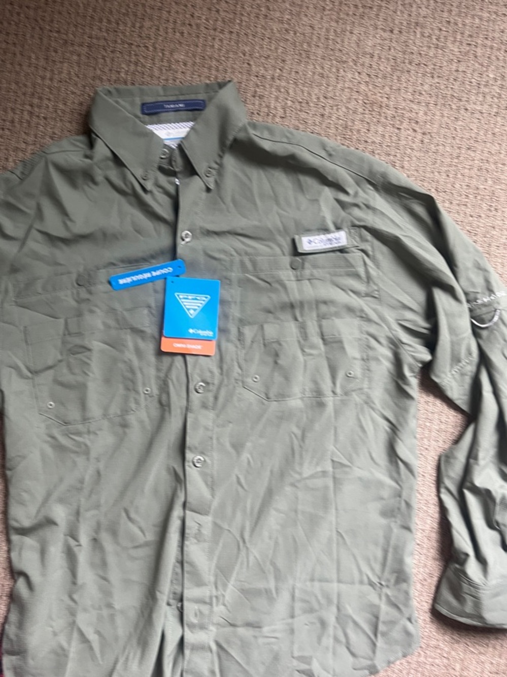 Columbia Tamiami PFG Men's Olive Green long-Sleeve Button-Down Shirt
